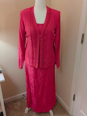 Karin Stevens Pink Dress & Jacket Set Size 10 Jacquard Wedding Mother of Bride
